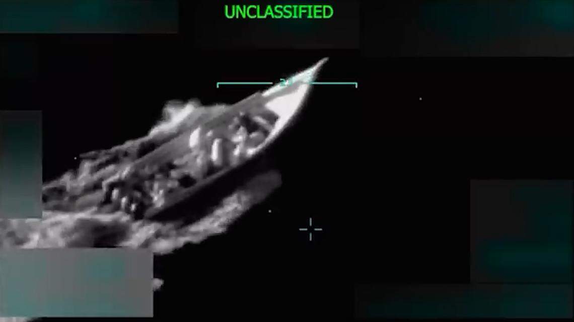 A video released by the U.S. Department of Defense shows the speedboat destroyed by precision fire in international waters off the coast of Venezuela on September 2.