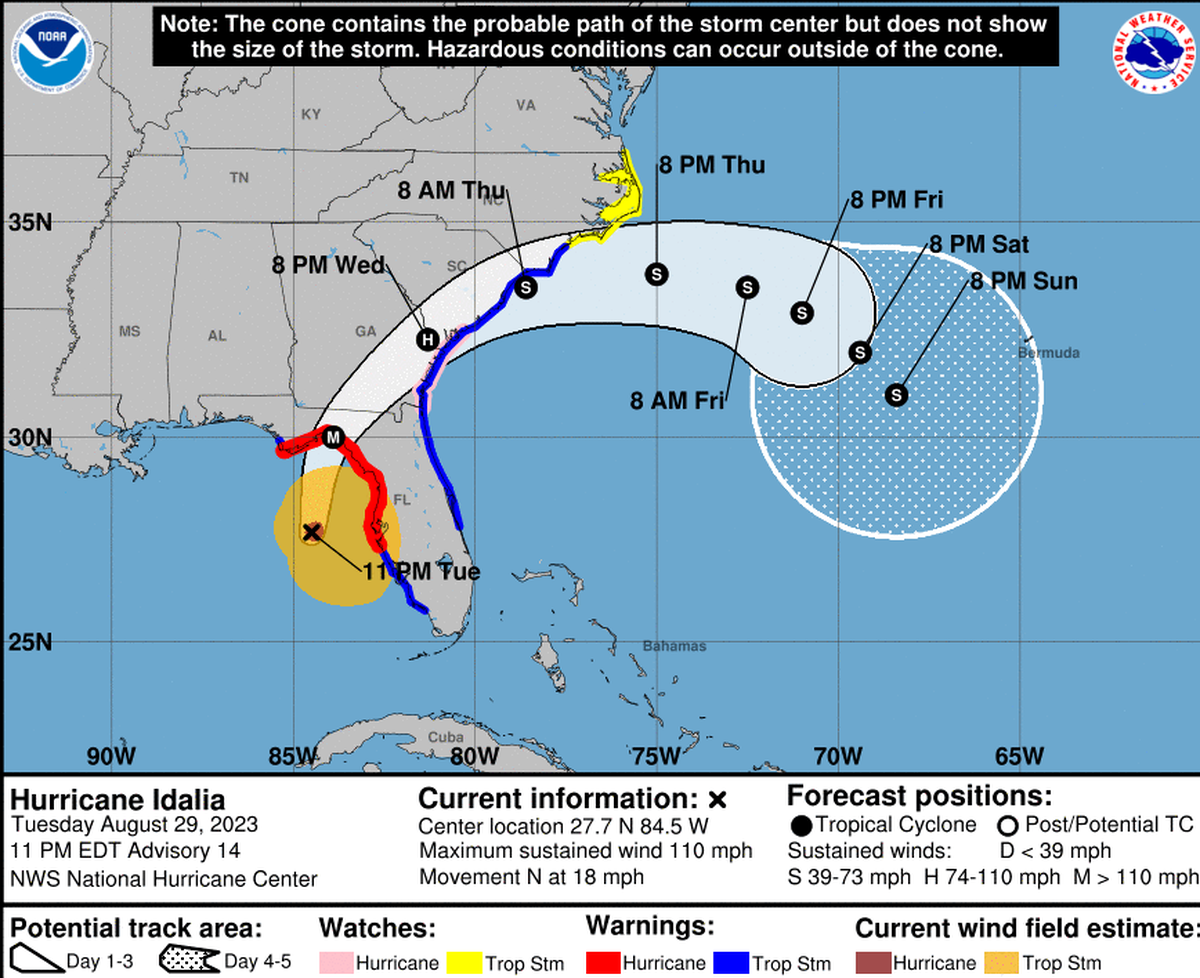 Idalia se convirtió en un huracán categoría 2 el 29 de agosto de 2023, pero tocará tierra en Florida como un poderoso ciclón categoría 3.