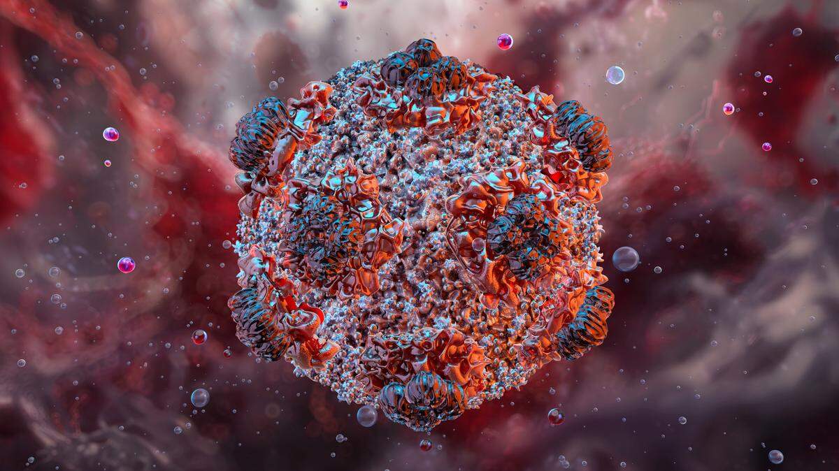 Estructura viral 3D del hantavirus, un virus de ARN transmitido a los humanos a través de excrementos de roedores. Puede causar enfermedades graves, fiebre hemorrágica, enfermedad renal y síndrome pulmonar por hantavirus. Infecciones zoonóticas patógenas, ilustración científica.