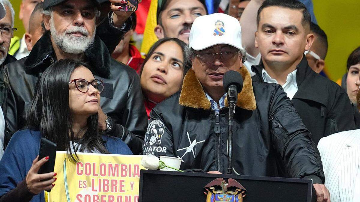 El presidente de Colombia, Gustavo Petro, habla durante un acto el 7 de enero de 2026 en Bogotá, Colombia. 