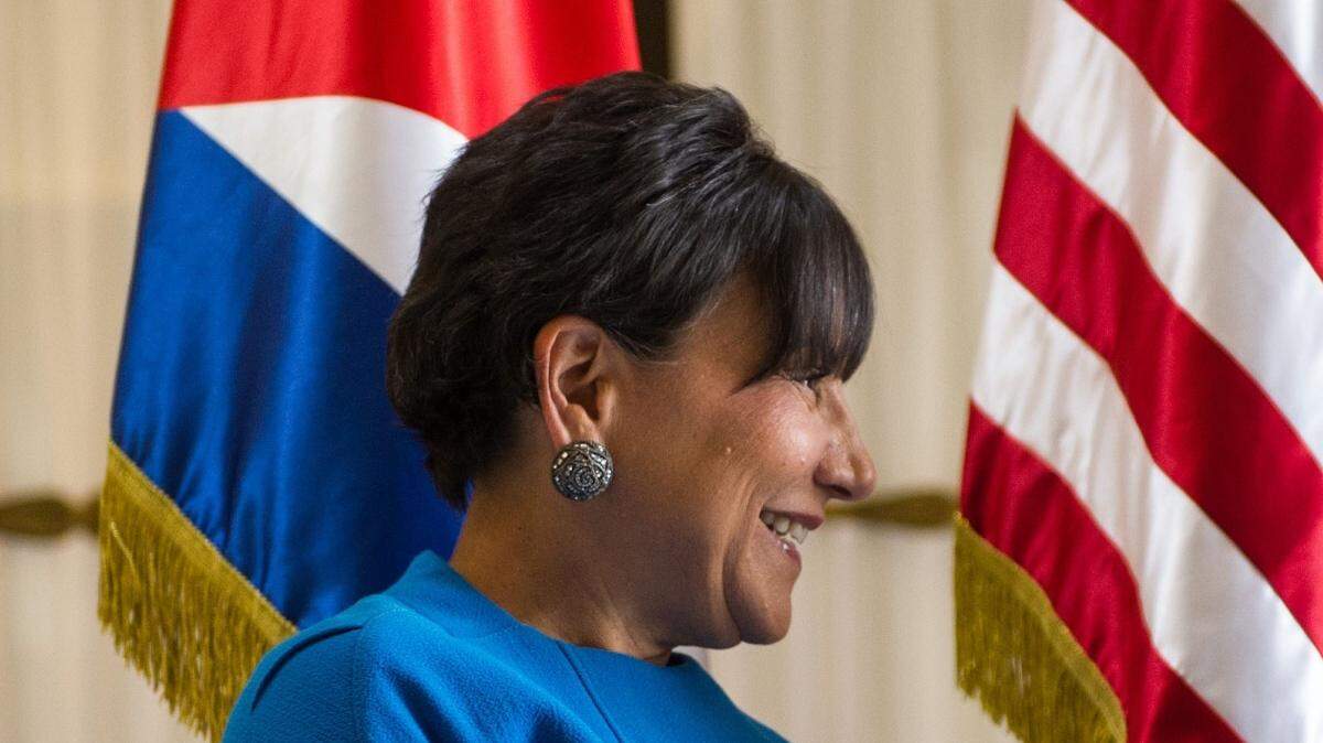 La secretaria de Comercio de EEUU, Penny Pritzker, y el canciller cubano Bruno Rodríguez, durante su encuentro el miércoles 7 de octubre en La  Habana. 