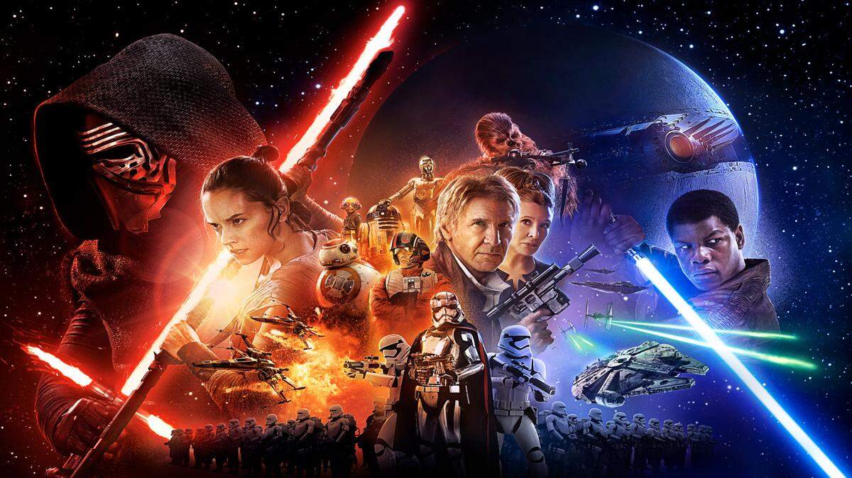 El afiche muestra a personajes como Kylo Ren, el general Hux, Han Solo e incluso la princesa Leia. Estos dos últimos protagonistas míticos son interpretados por el actor Harrison Ford y la actriz Carrie Fisher.