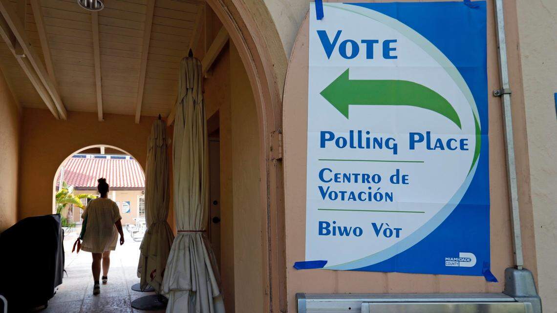 File photo of a voter arriving at the polls at First United Methodist Church of Coral Gables.