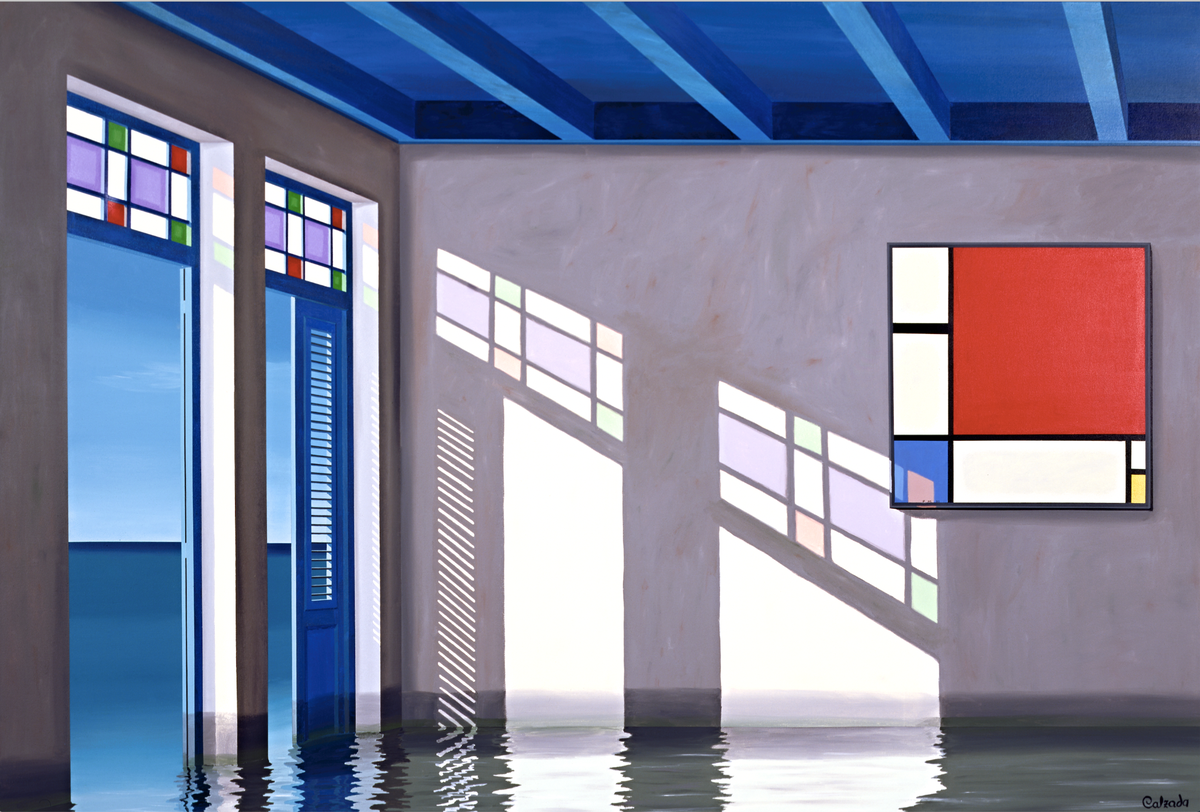 ‘The Late Afternoon and Mondrian’, 1995, de Humberto Calzada. Acrílico sobre lienzo 48 x 72 pulgadas.