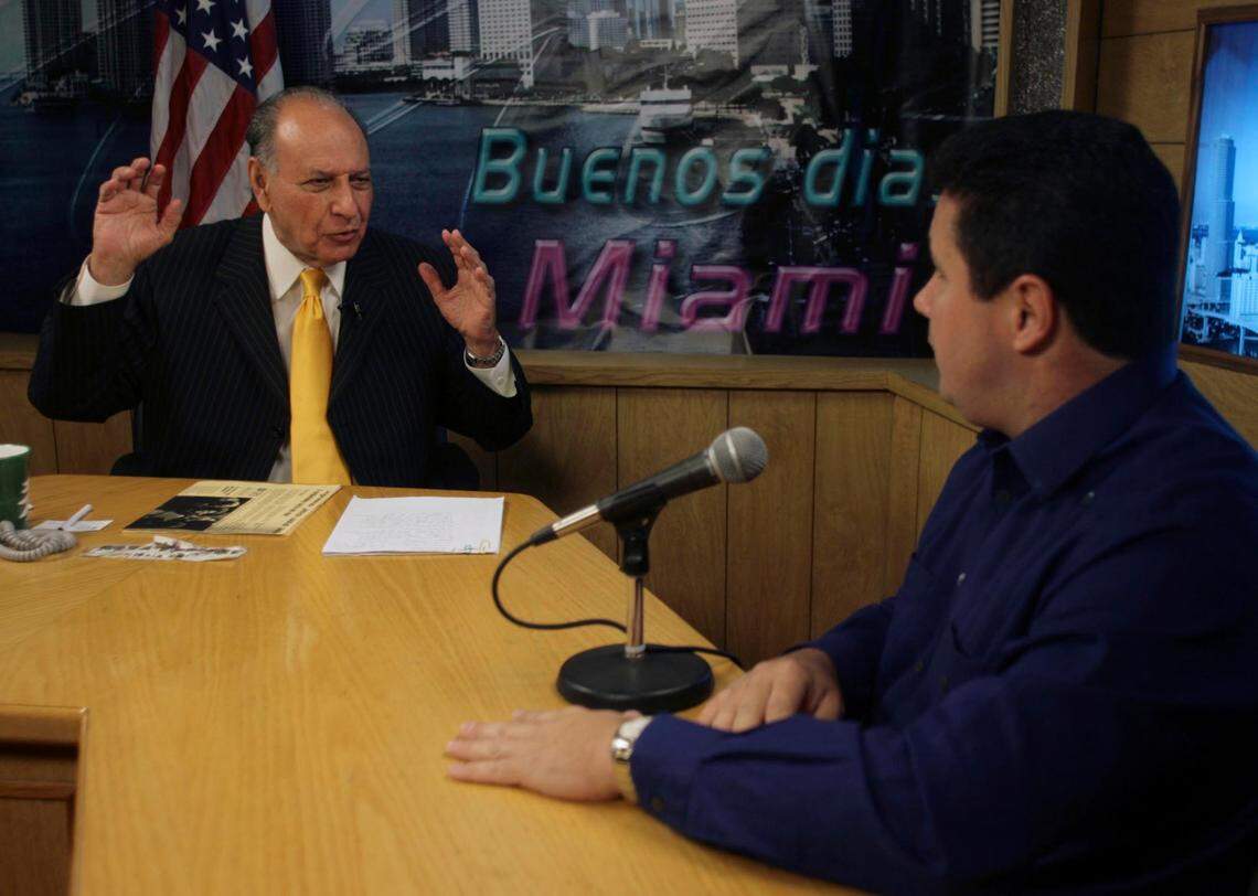 Tomas Garcia Fuste when he was executive vice president of Tele Miami, during an interview with Representative Julio Robaina, Mr. Fuste was organizing a caravan of citizens to Tallahasee to protest to the legislature about the rate increases in hurricane insurance.