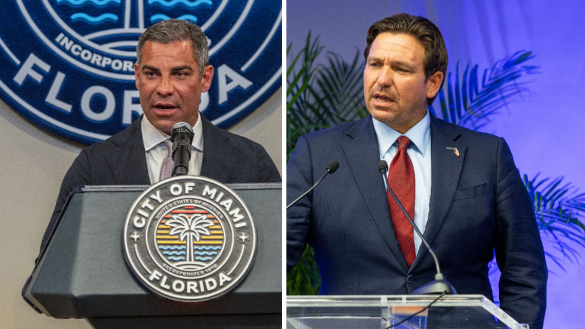 El alcalde de Miami, Francis Suárez (izquierda), y el gobernador de Florida, Ron DeSantis. 