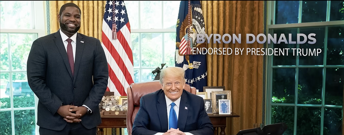 Foto del primer anuncio en streaming del representante Byron Donalds en las primarias republicanas a gobernador de la Florida de 2026.