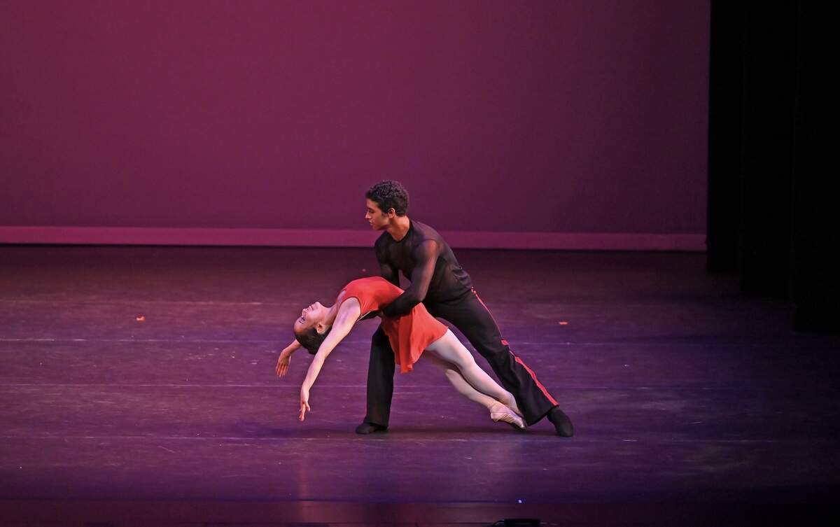 José Luis Pechené y Kanon Murakami, en “Danzón” de Yanis Pikieris. Murakami ya no forma parte de Arts Ballet Theatre of Florida (ABTF), pero Pechené lo interpretará en estas funciones, acompañando a Kanon Tanaka.