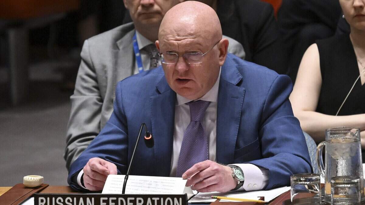 Russian Ambassador to the UN Vassily Nebenzia speaks during a UN Security Council meeting on Iran's nuclear program at United Nations headquarters in New York on June 24, 2025. (Photo by ANGELA WEISS / AFP) (Photo by ANGELA WEISS/AFP via Getty Images)          