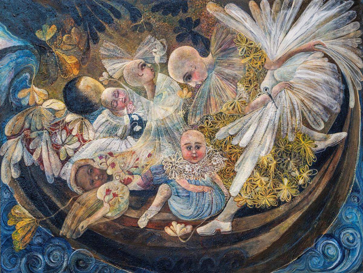 “The Catcher”, 2016, acrílico sobre lienzo, 46 x 60 pulgadas.