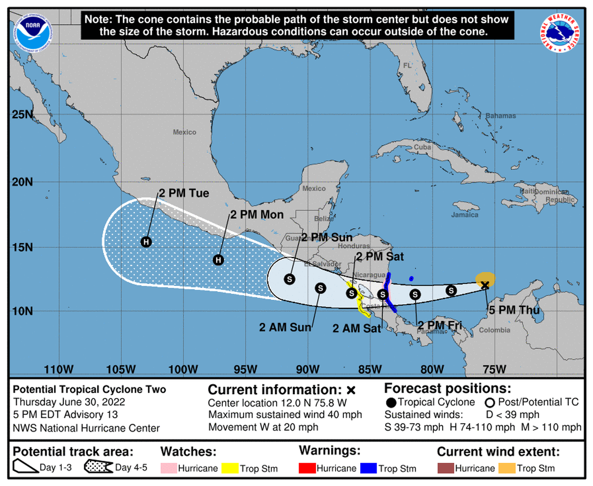 Un sistema tropical en ruta hacia Centroamérica ganará intensidad antes de llegar a las costas de Nicaragua y Costa Rica y se transformaría en la tormenta Bonnie.
