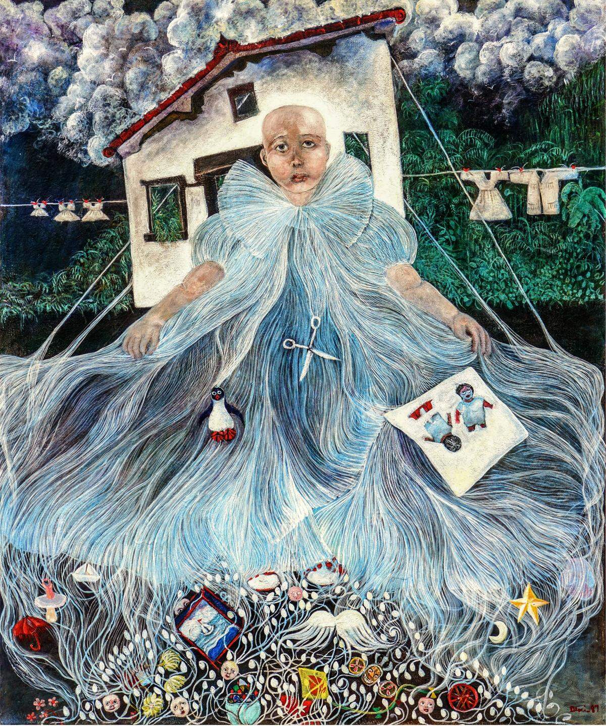 ‘The Peddler Girl (La Niña Vendedora)’, 1987, acrílico sobre lienzo, 40 x 33 pulgadas.
