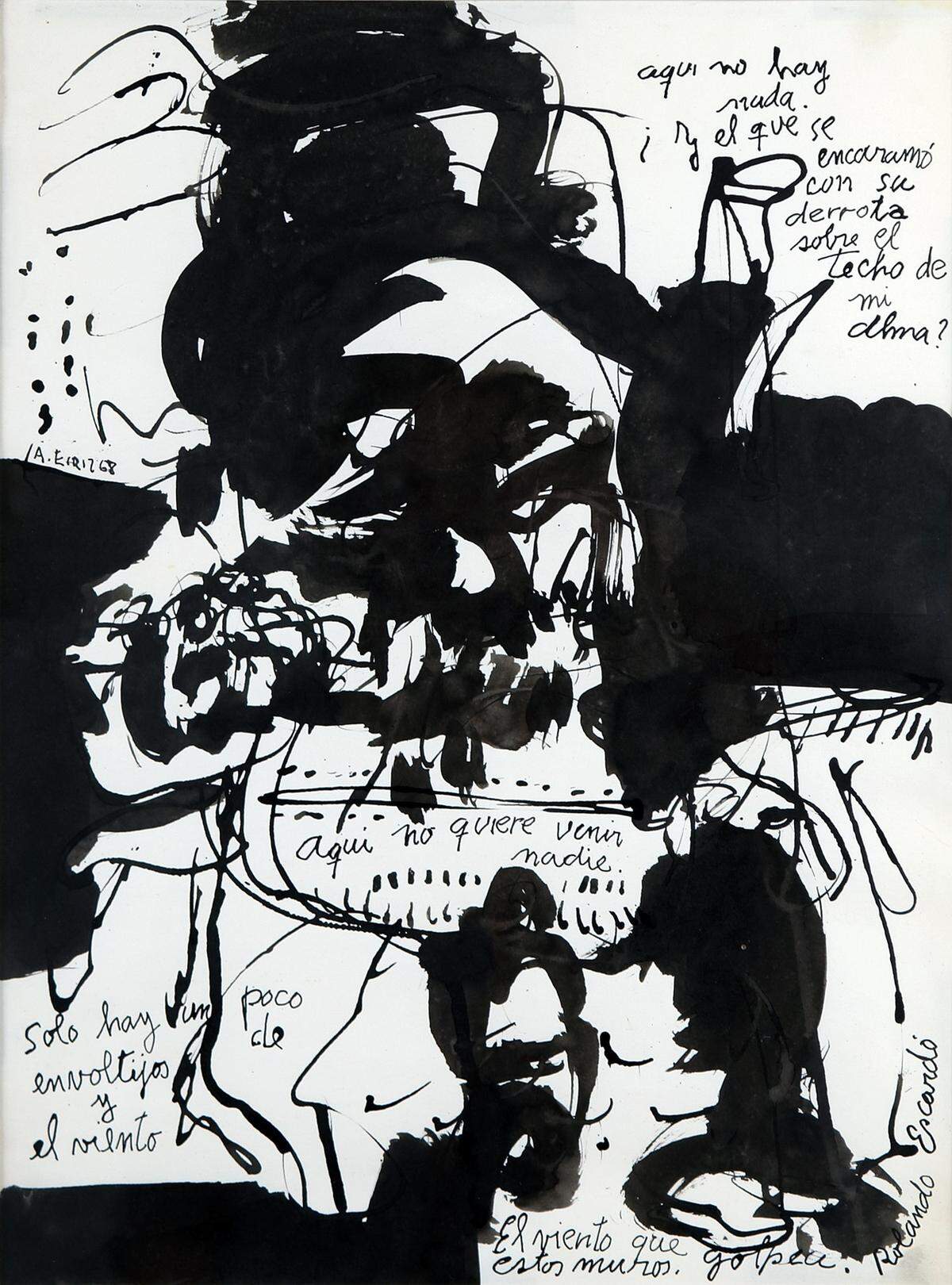‘Homenaje a Escardo’ (Tribute to Escardo), 1968, tinta sobre papel, 18 x 14 pulgadas.