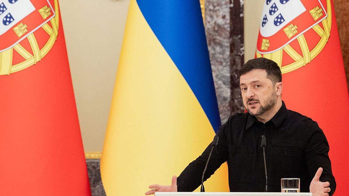 Ukraine's President Volodymyr Zelensky speaks during a joint press conference with Portugal's Prime Minister Luis Montenegro (unseen) in Kyiv on December 20, 2025, amid the Russian invasion of Ukraine. (Photo by Tetiana DZHAFAROVA / AFP via Getty Images)