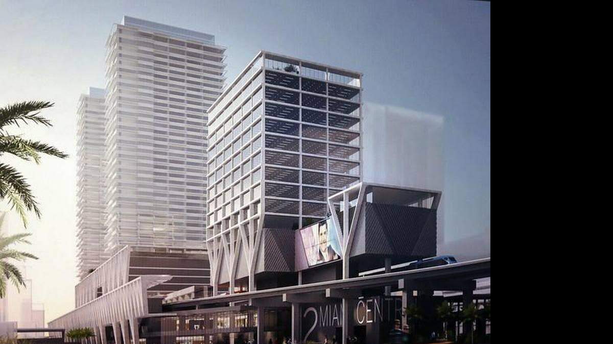 Vista aérea de una maqueta de la estación ferroviaria de All Aboard Florida, que conectará a Miami con Orlando.
