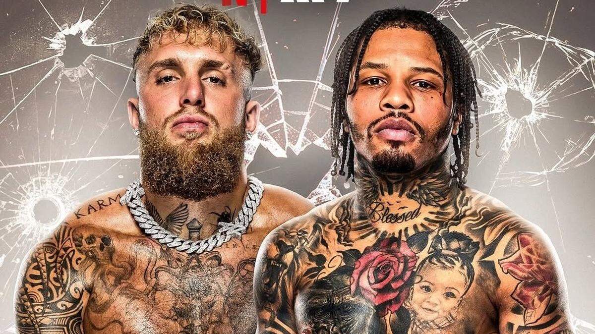 Jake Paul, un peso crucero de 200 libras (izq.), enfrentará en una exhibición a Gervonta Davis, campeón ligero de 135 en una velada que llega a todo el planeta desde Atlanta por la pantalla de Netflix. 