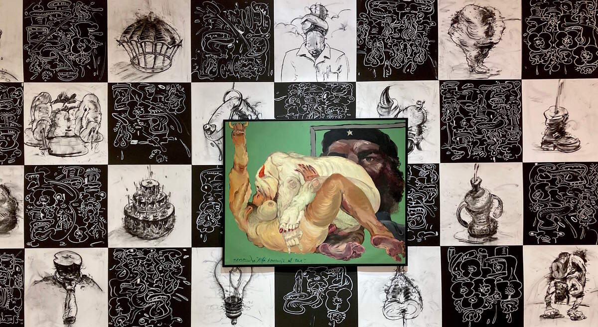 Instalación ‘Mi homenaje al Ché’, 1987, óleo sobre lienzo en el ICA Miami.