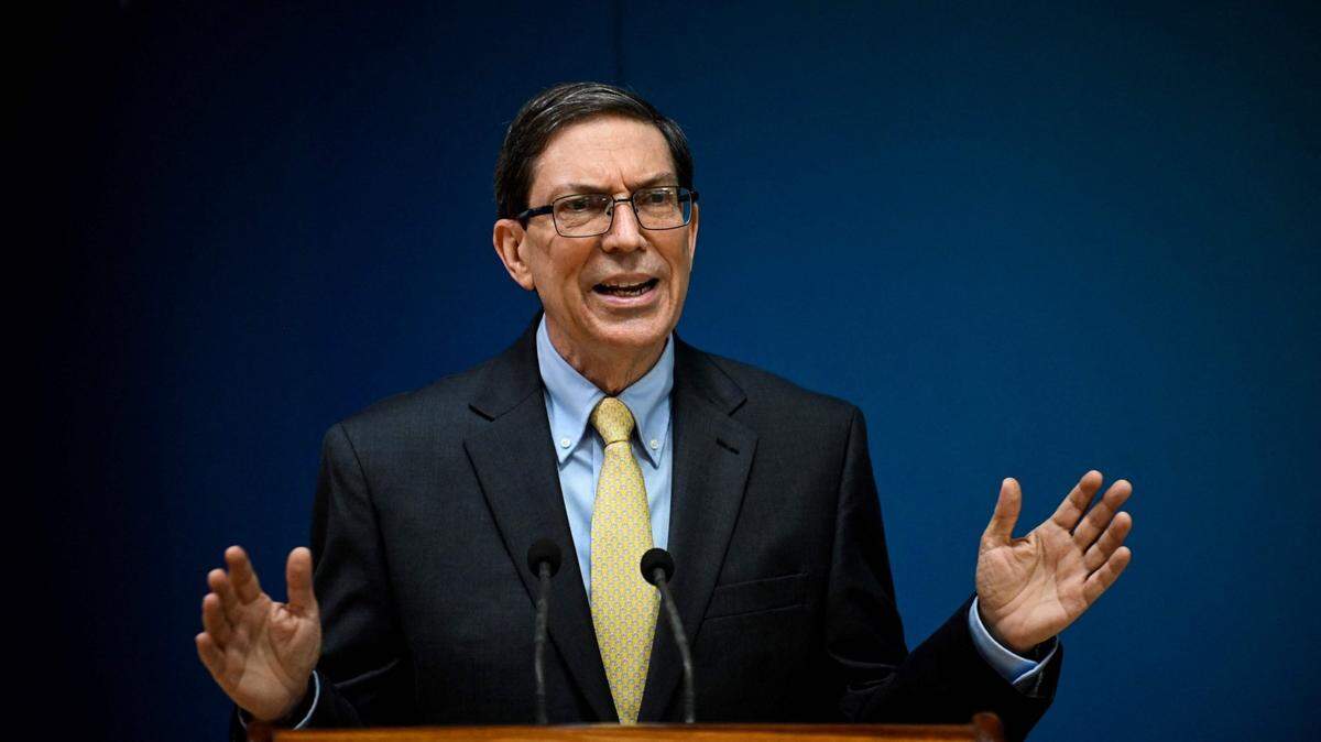 El canciller cubano, Bruno Rodríguez, habla durante una conferencia de prensa en La Habana, el 22 de julio de 2021.
