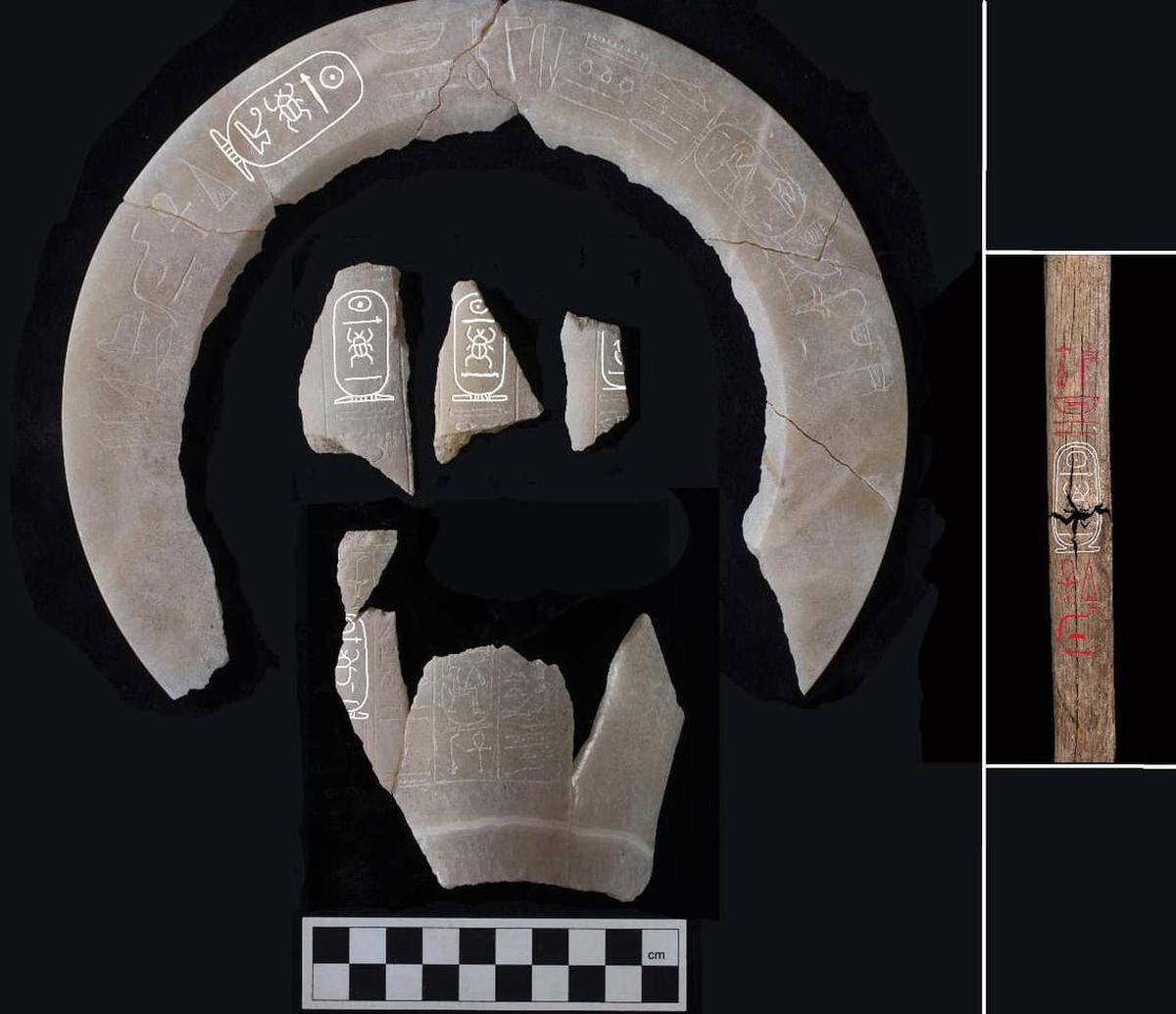 Artefactos hallados en la tumba de 3,500 años de Tutmosis II, antiguo rey de Egipto.