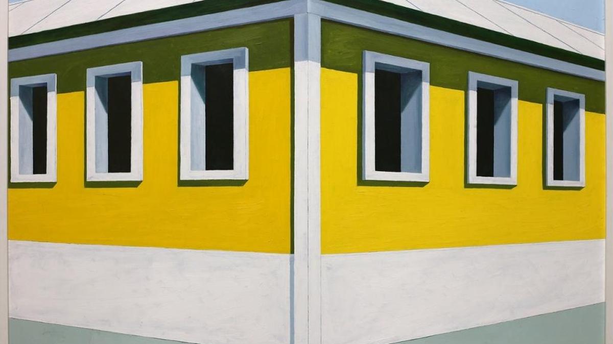 ‘Yellow House’, 1965, óleo sobre liezno, 37.25 × 55 × 2.5 pulgadas. En De la Cruz Collection, Miami, FL.
