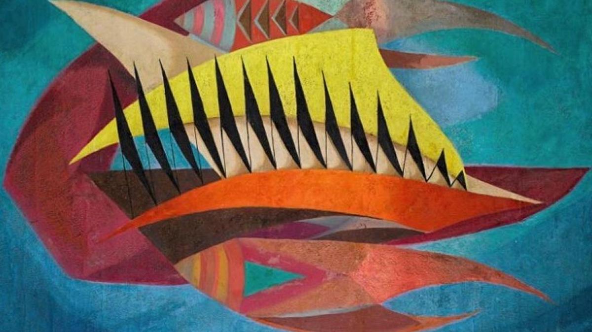 ‘Motivos del mar’ (1953), de Rafael Soriano (1920-2015), óleo sobre lienzo, 36 x 48 pulgadas.