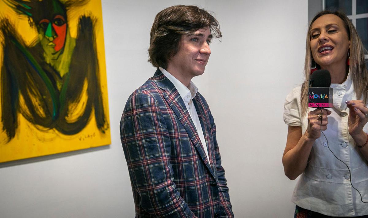 Miami Beach, Florida, December 2, 2021 - Jacob Vilató is interviewed during the show. Spanish artists Domingo Zapata and Jacob Vilató were two of group of artists featured at a show at the David Rosen Galleries, 927 Lincoln Rd., Miami Beach.