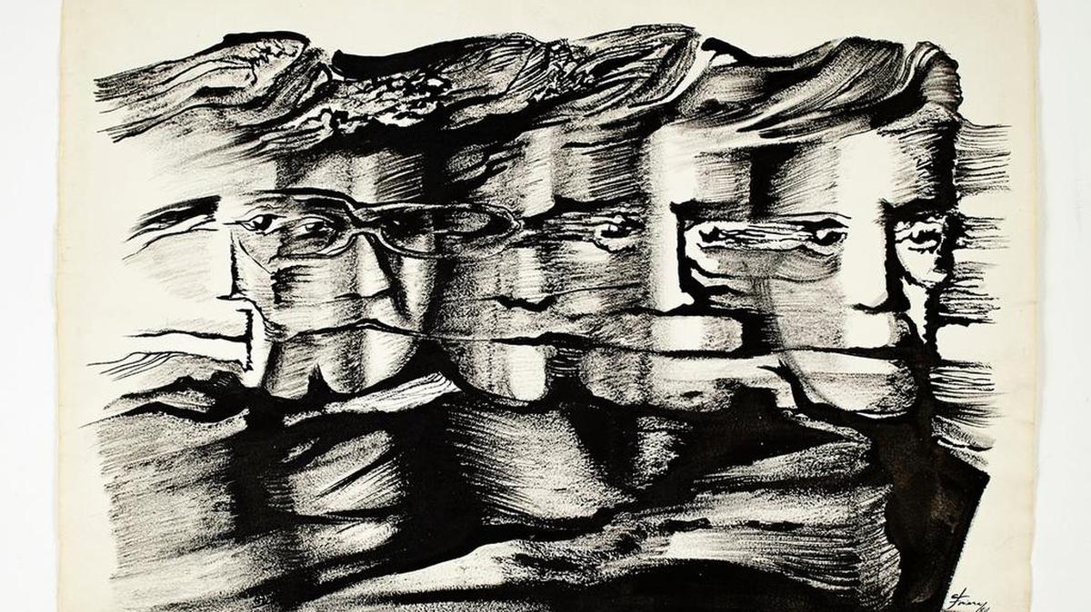 ‘La dinámica del amor’ (1988), tinta con pincel seco.