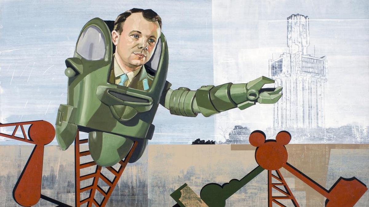 ‘El sueño de Yuri Gagarin’, técnica mixta, 55 x 60 pulgadas.