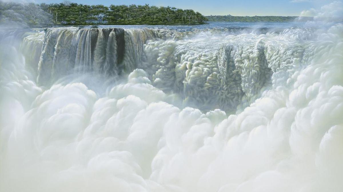 “Torrente II”, acrílico sobre lienzo, 51 x 51 pulgadas.