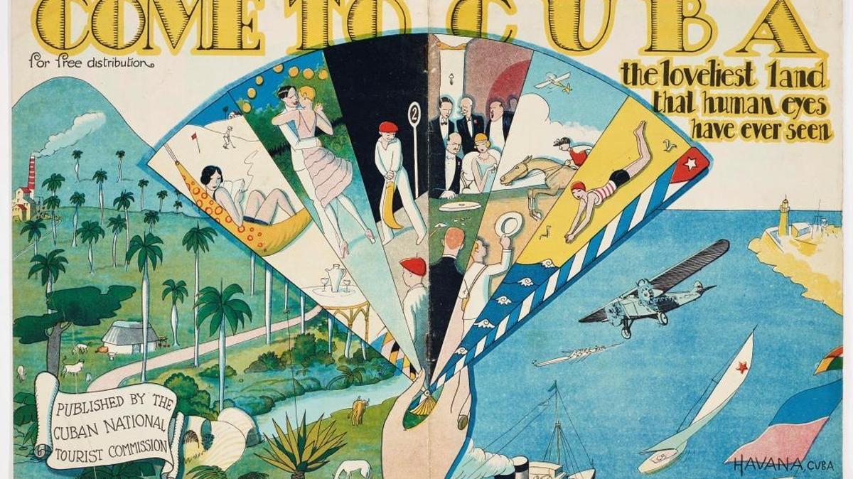Panfleto publicado por la Comisión Nacional de Turismo de Cuba, de la década de 1950, realizado por el ilustrador Conrado Walter Massaguer.