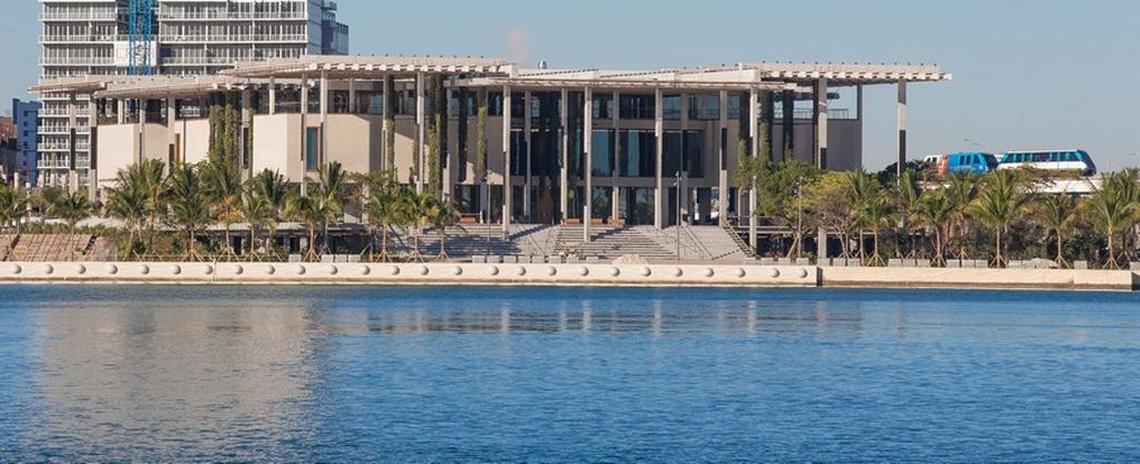 Roof overhangs and a deep porch help cool the Perez Art Museum Miami.