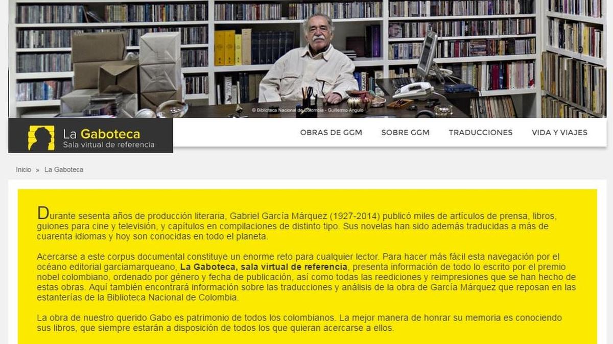 Portada del portal “La Gaboteca” de la Biblioteca Nacional de Colombia.