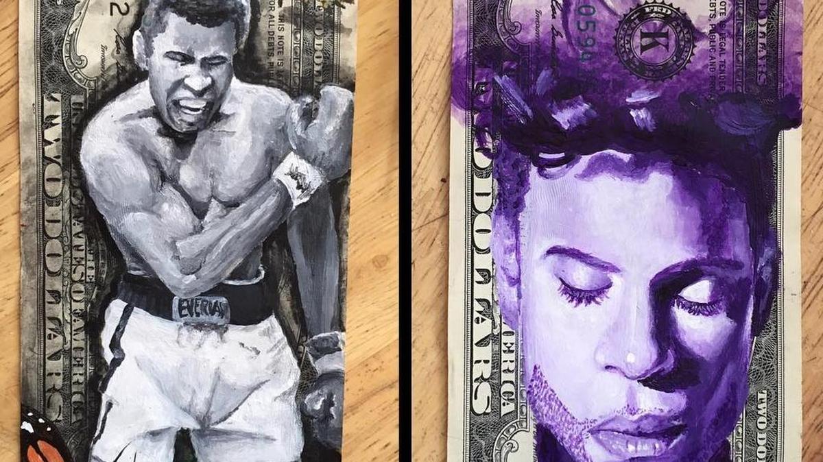 Dos billetes creados por la artista Danielle De Jesús.