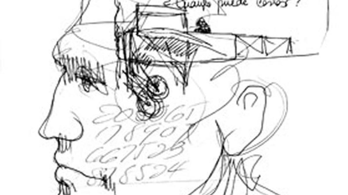 
Dibujo de Gastón Garreaud que muestra en su mente el proyecto del avión del héroe Jorge Chávez.
