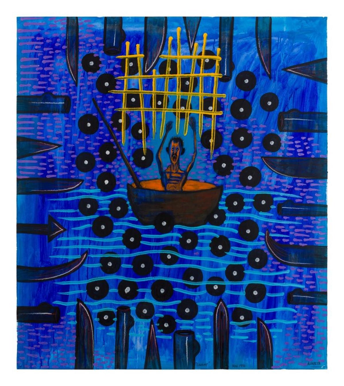 ‘Luis Caught’, 1993, de Cruz Azaceta. Acrílico sobre papel, 47.5 x 42 pulgadas. Colección del Pérez Art Museum Miami, donación de Jorge M. Pérez.
