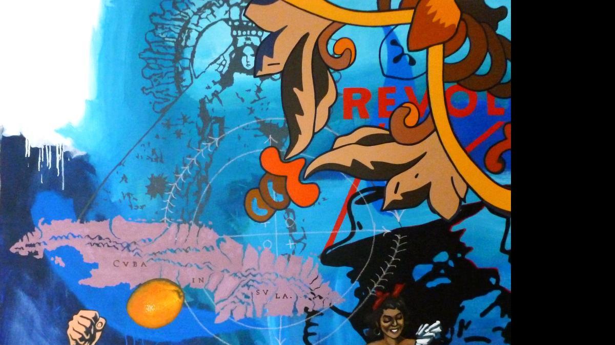 
‘Aporia en naranja y azul’, acrílico sobre lienzo (2015).
