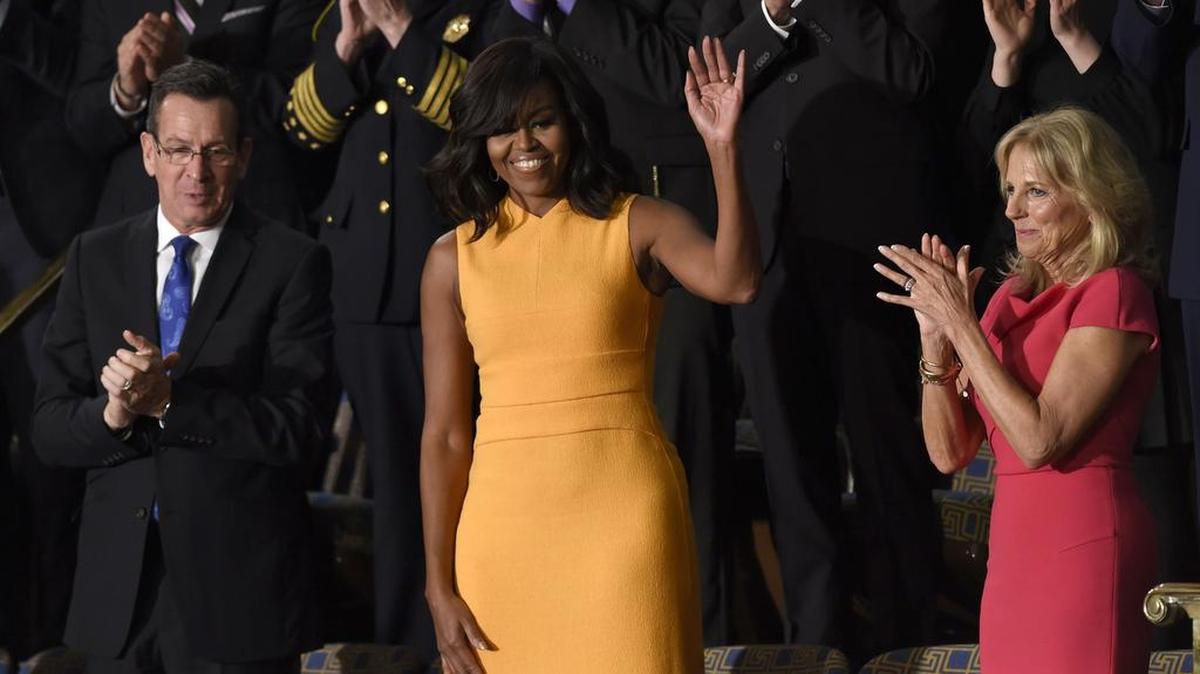 La primera dama de Estados Unidos, Michelle Obama, es vista el martes 12 de enero de 2016, momentos antes de dar del discurso del Estado de la Unión en el Capitolio en Washington (Estados Unidos).