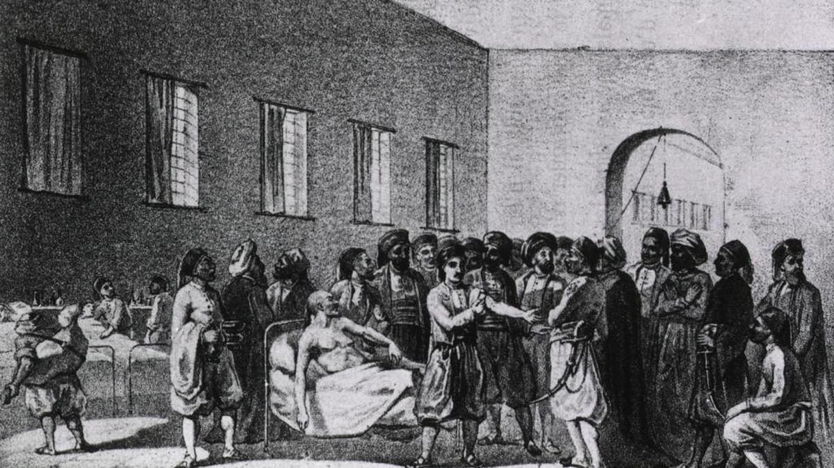 Vista del interior de una sala de hospital en París en 1866.