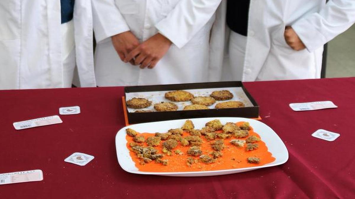 Fotografía cedida por el Instituto Politécnico Nacional (IPN) que muestra a los estudiantes Daniel del Valle (c), Diana Yarely Hernández (i) y Liliana García (d), quienes crearon una galleta para combatir el estreñimiento.
