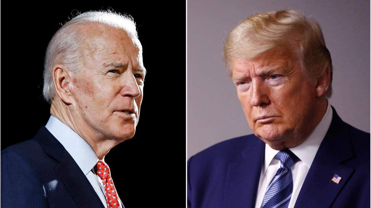 En esta combinación de fotos de archivo, el ex vicepresidente Joe Biden habla en Wilmington, Delaware, el 12 de marzo de 2020, a la izquierda, y el presidente Donald Trump habla en la Casa Blanca en Washington el 5 de abril de 2020.